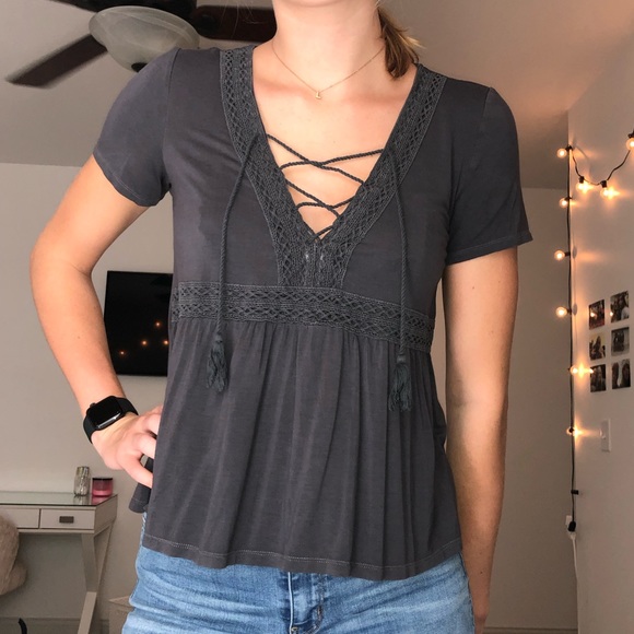 American Eagle Outfitters Tops - Blouse with Criss Cross Tassels